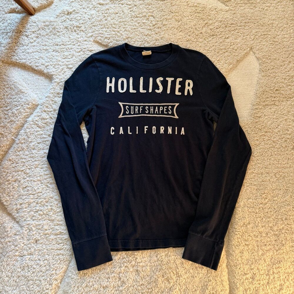 VTG Y2K Hollister Surf Shapes Long Sleeve Shirt Navy Blue Size M